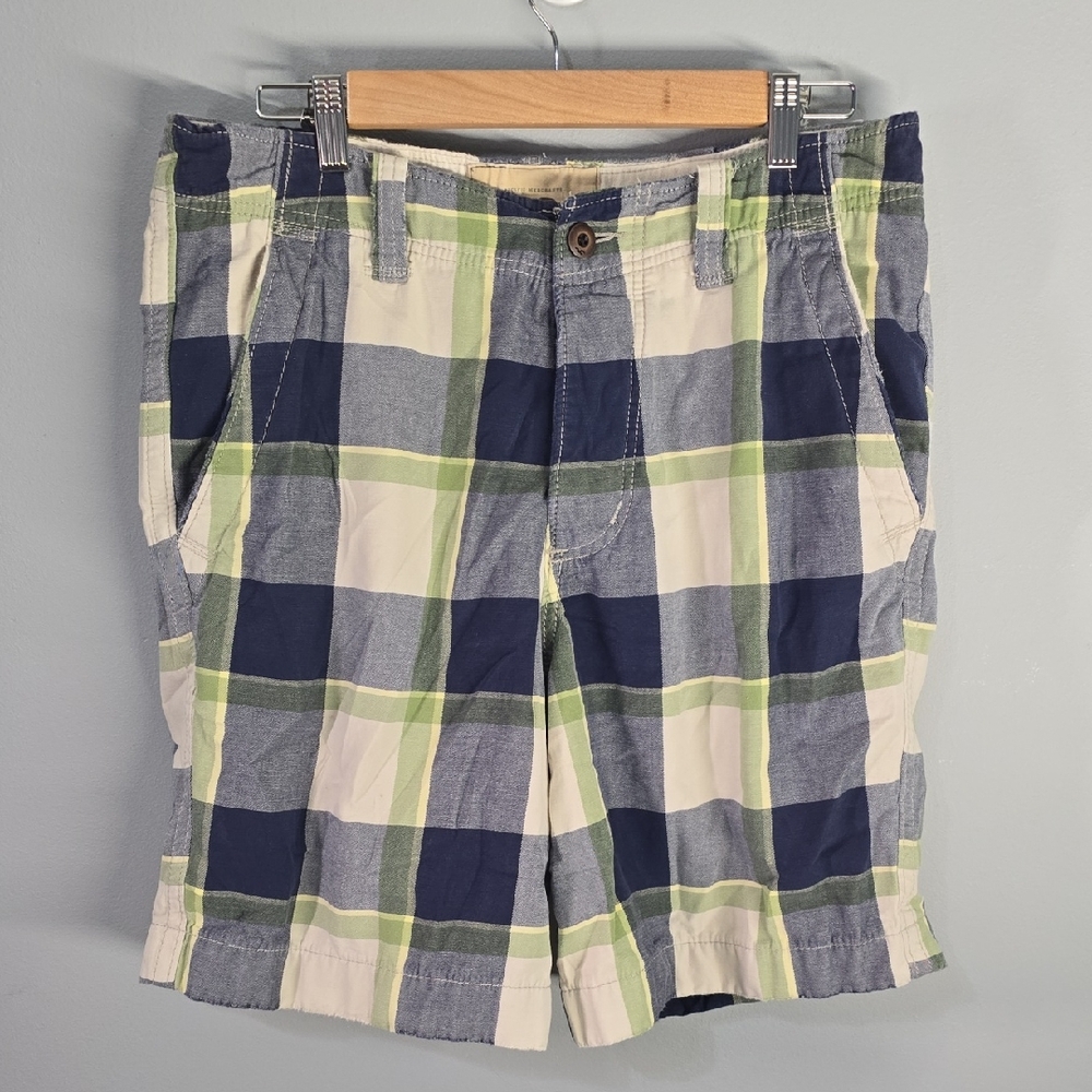 Hollister Shorts Men's Size 31 Navy Green Plaid Flat Front Pacific Merchants